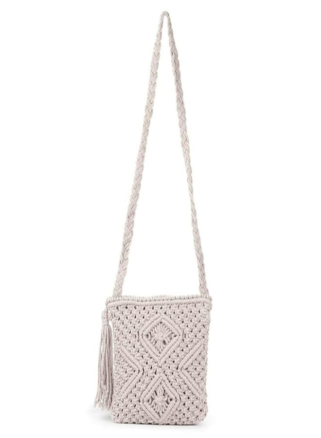 tms Handmade Macrame Sling Bag Crossbody (10x9 inch) - Off-White, Zipper Closure, Boho Chic, Stylish, Durable, Adjustable Strap, 1 pcs - Image 1